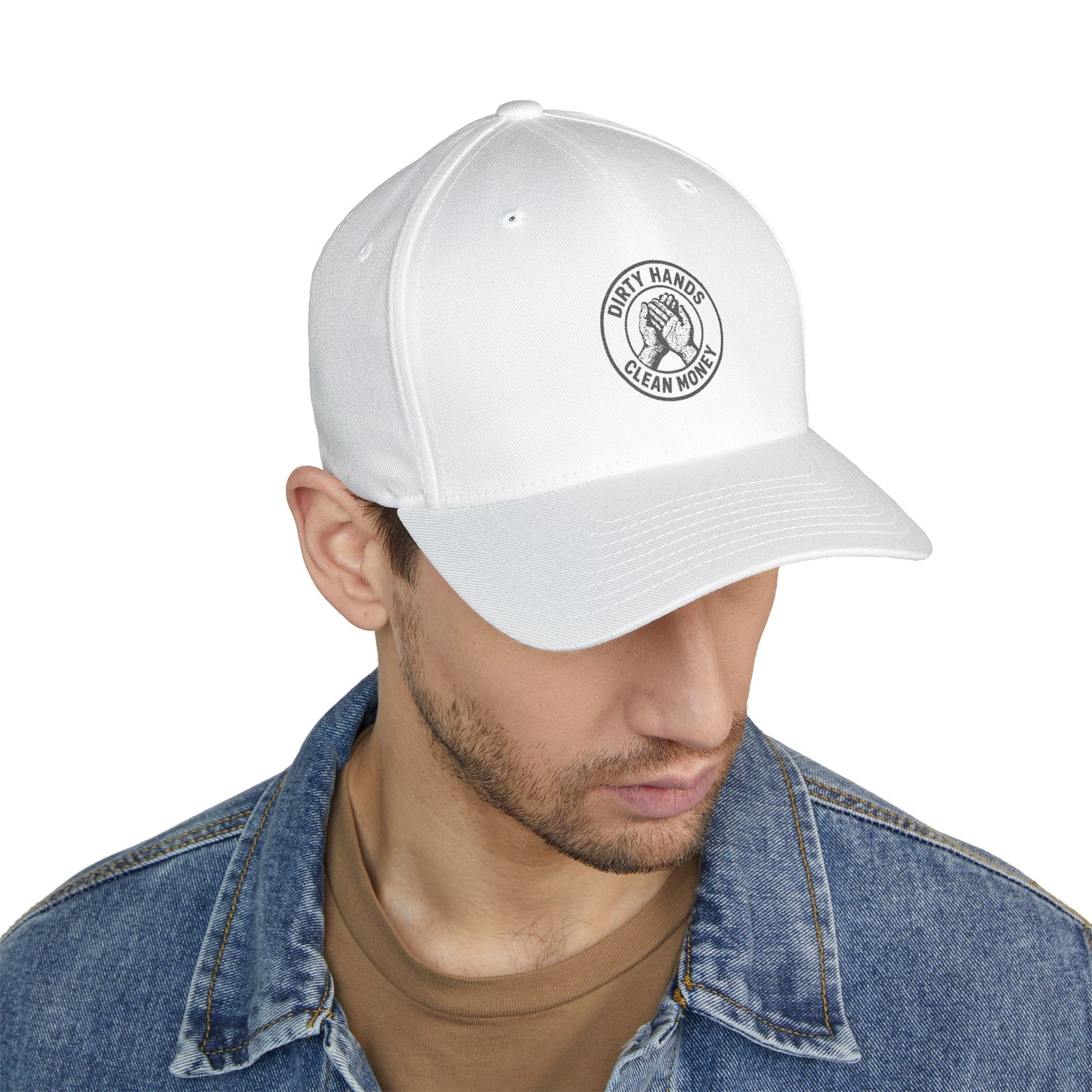 Embroidered Fitted Hat - Dirty Hands, Clean Money Design