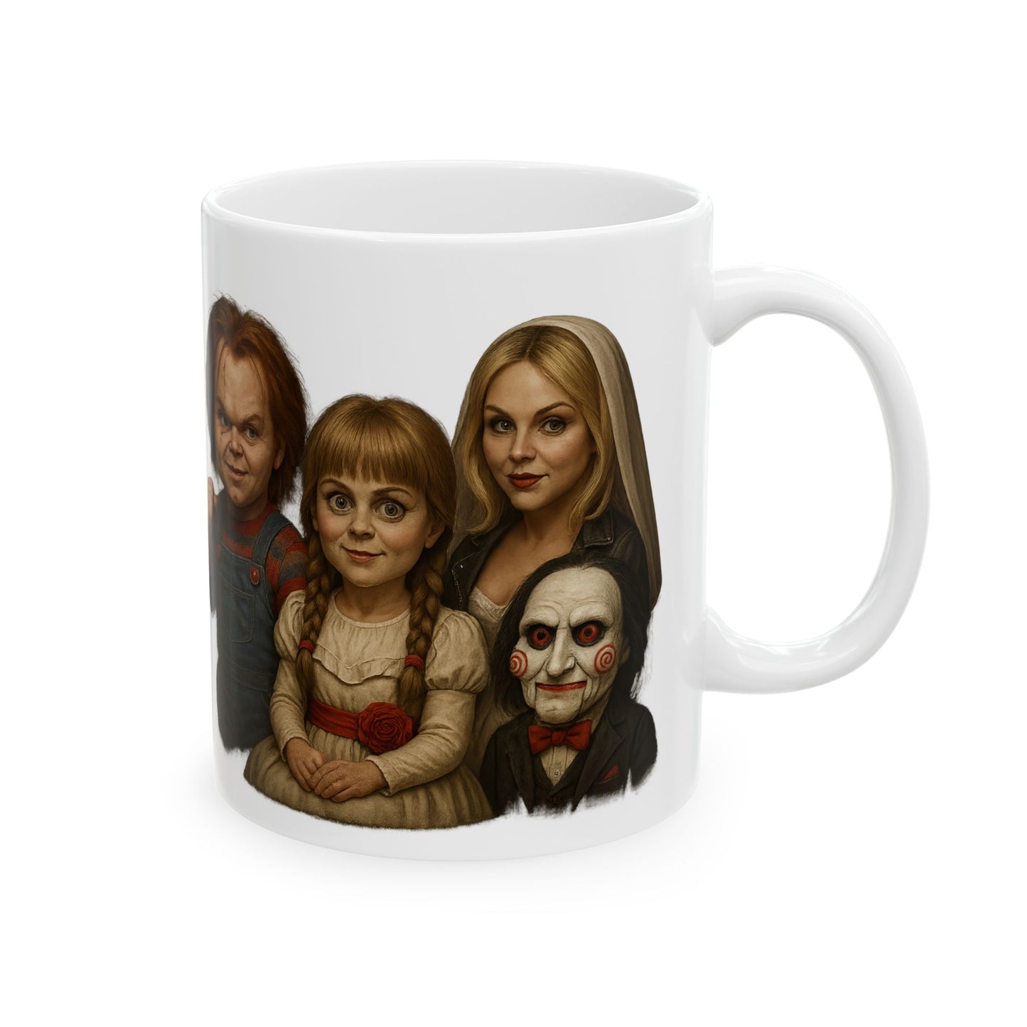 Spooky Horror Mug with Chucky, Annabelle, Jigsaw & Friends