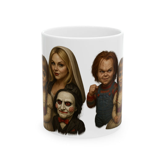 Spooky Horror Mug with Chucky, Annabelle, Jigsaw & Friends