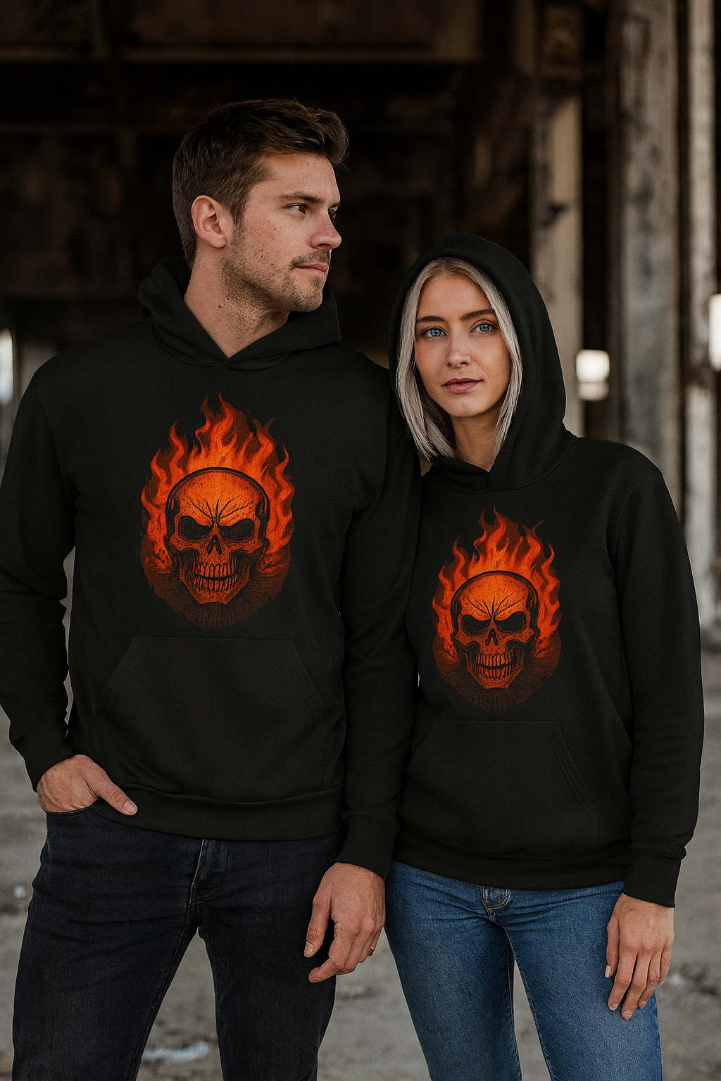 Gothic Flame Skull Unisex Hoodie