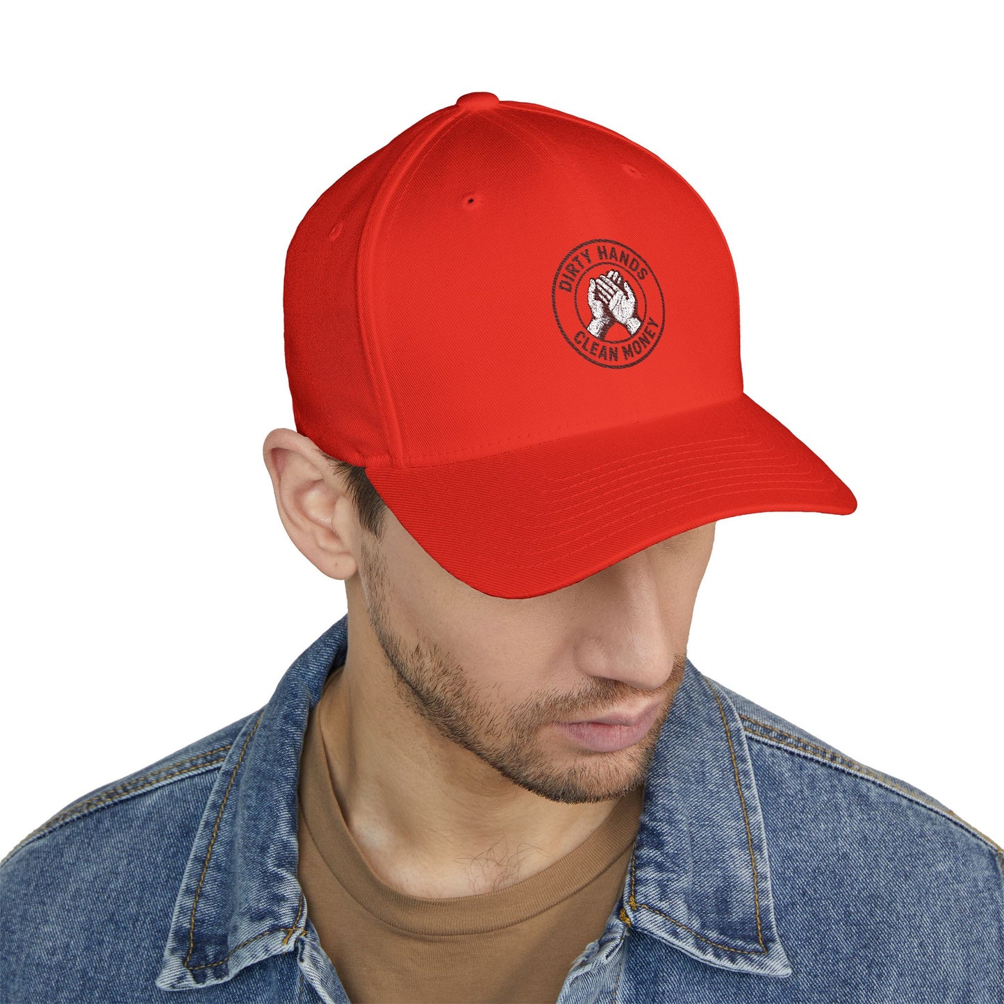 Embroidered Fitted Hat - Dirty Hands, Clean Money Design