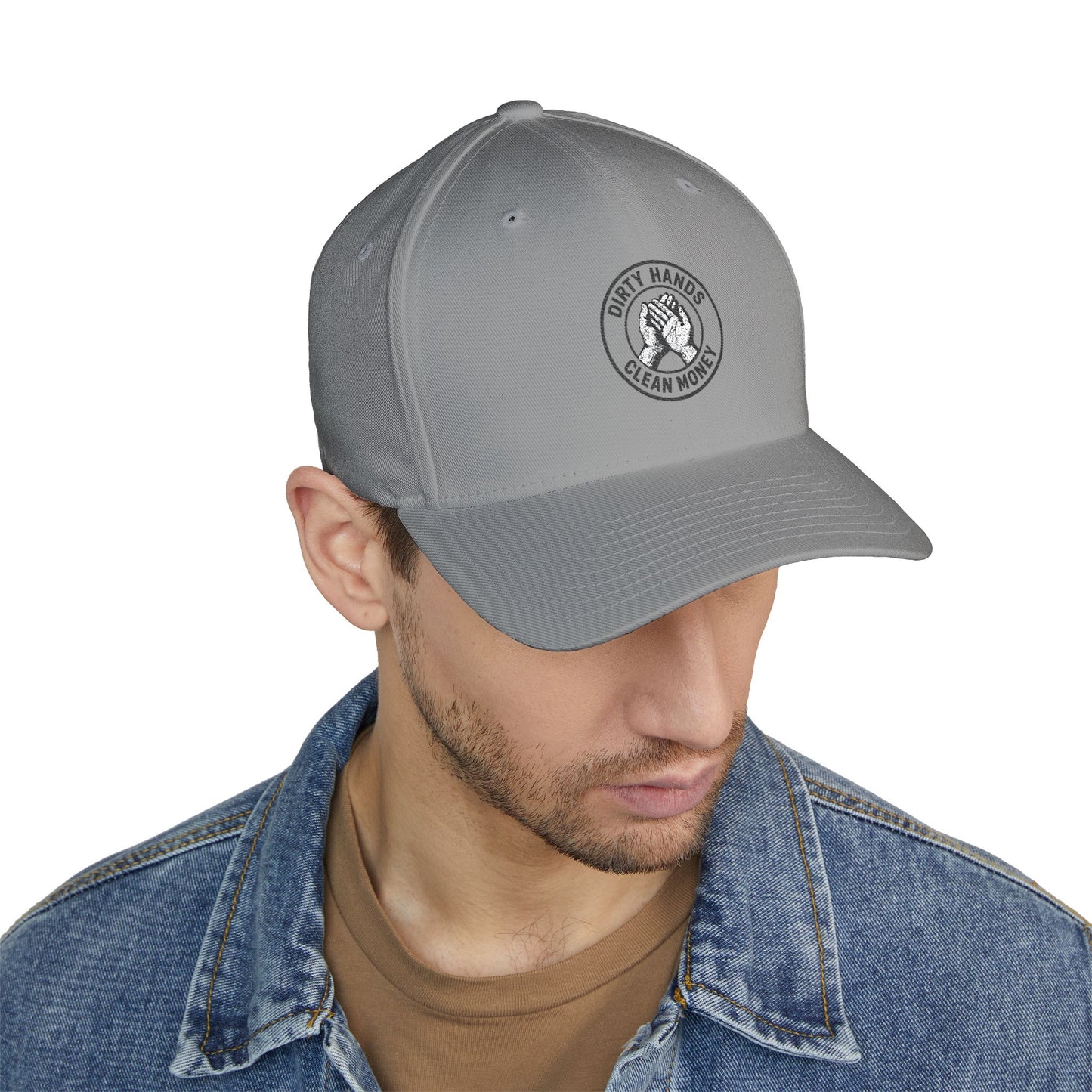 Embroidered Fitted Hat - Dirty Hands, Clean Money Design