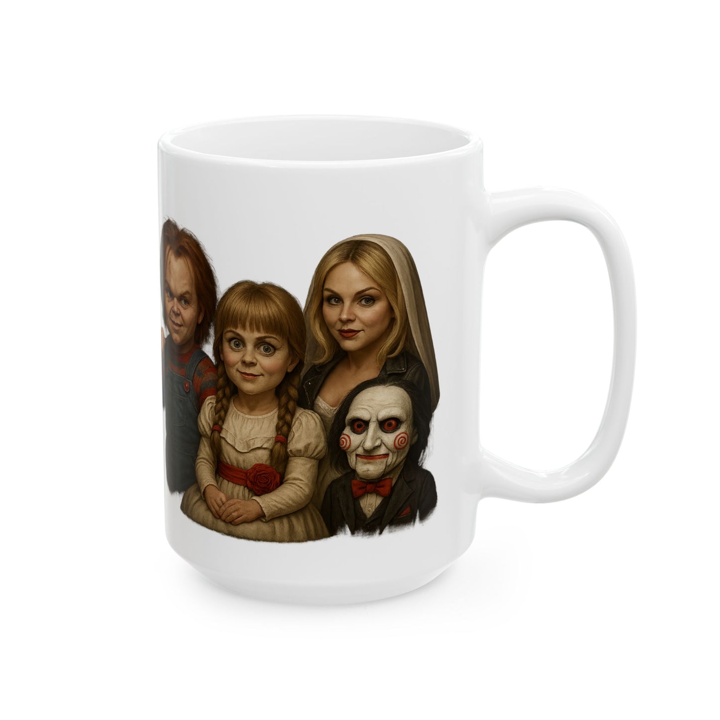 Spooky Horror Mug with Chucky, Annabelle, Jigsaw & Friends