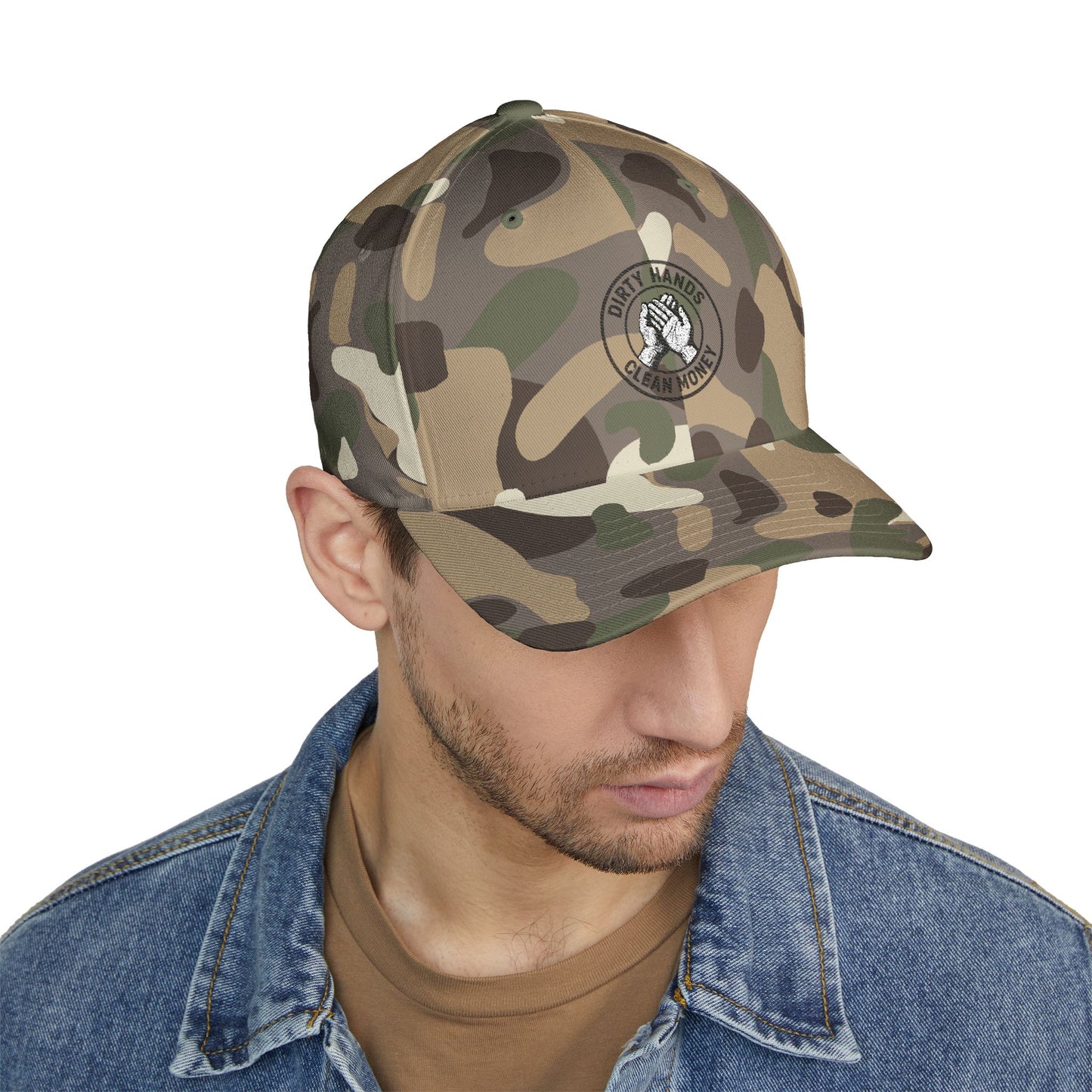 Embroidered Fitted Hat - Dirty Hands, Clean Money Design