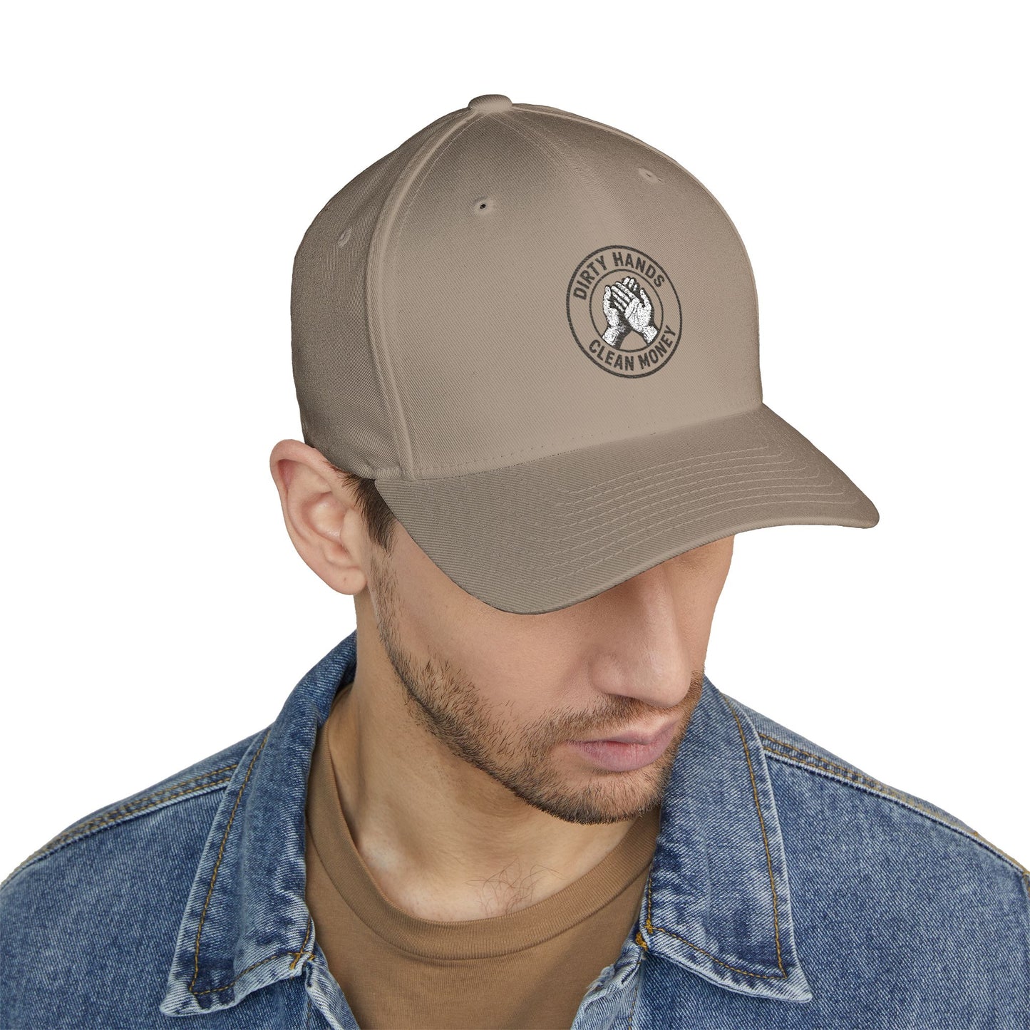Embroidered Fitted Hat - Dirty Hands, Clean Money Design