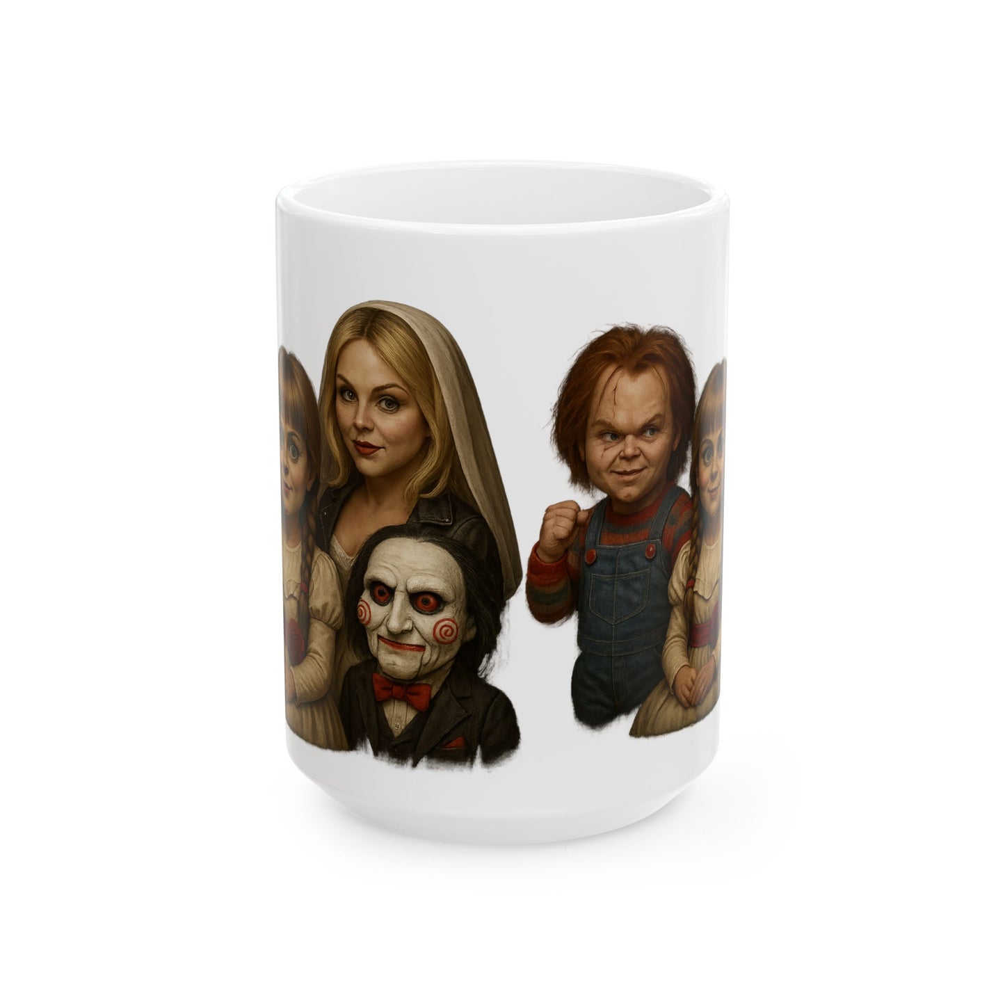 Spooky Horror Mug with Chucky, Annabelle, Jigsaw & Friends