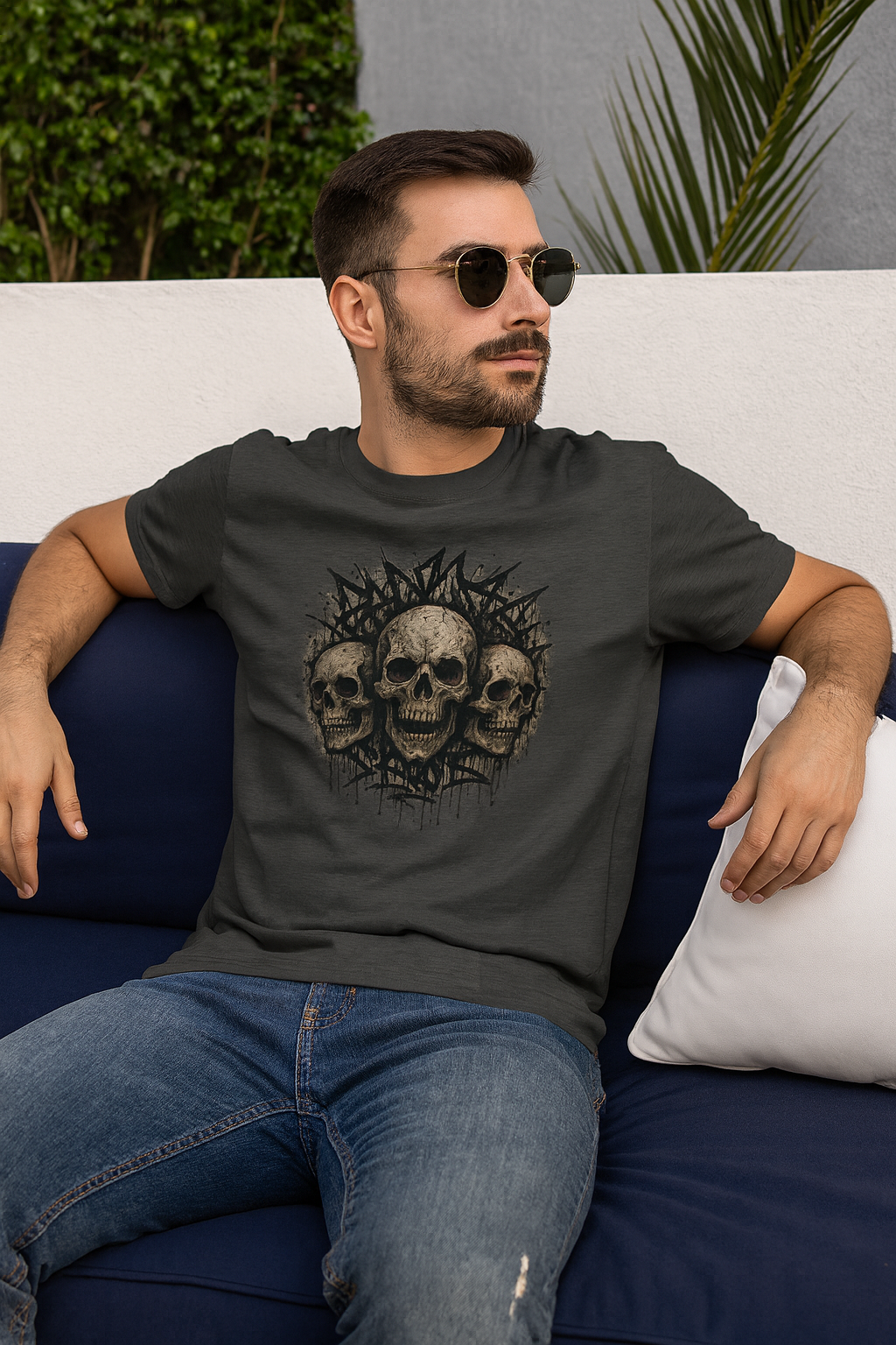 Graffiti Skull Heavyweight Unisex Crewneck T-shirt