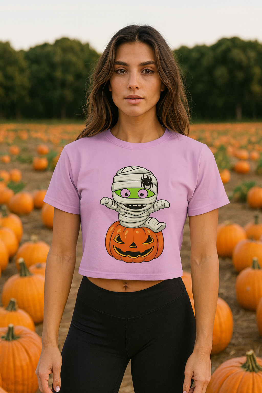 Halloween Cartoon Women's Cropped Heritage Crewneck T-Shirt